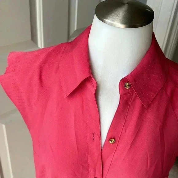 NWT size S salmon pink ruffle shoulder button up blouse w/gold buttons Express - Picture 2 of 6